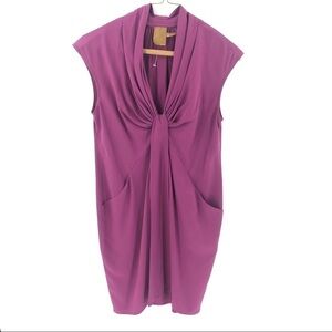 Ali Ro 100% Silk Shift Dress Womens 4 Pockets Twist Gathered Romantic Fairy